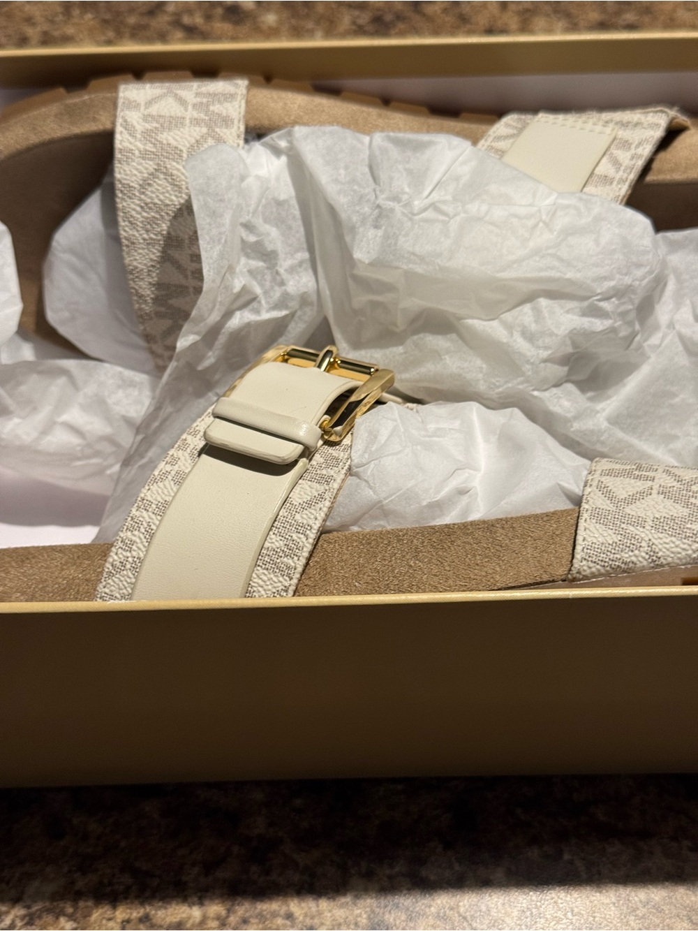 Michael Kors White and Tan Logo Strap Women's Sandals - Picture 2 of 6
